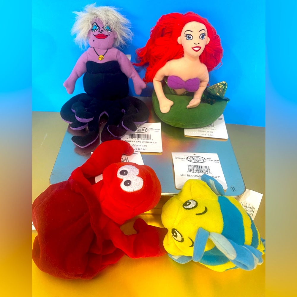 DISNEY STORE NWT VINTAGE 1990’s THE LITTLE MERMAID BEN BAG PLUSH COLLECTION OF 4